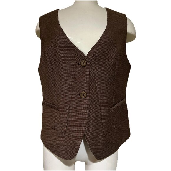 Coldwater Creek Brown Tweed Vest Sz 10 M Button Up Academia Peplum Waistcoat - Picture 1 of 9